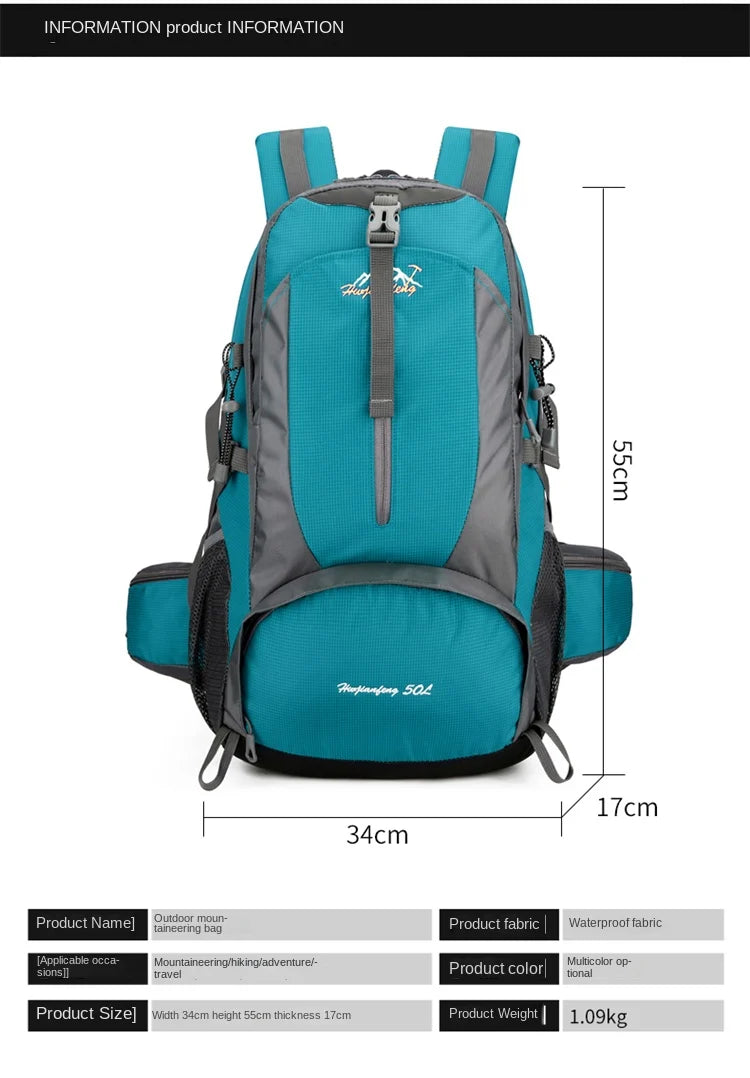Outland 50L Waterproof Hiking & Travel Backpack – Shoe Compartment, Waist & Chest Support