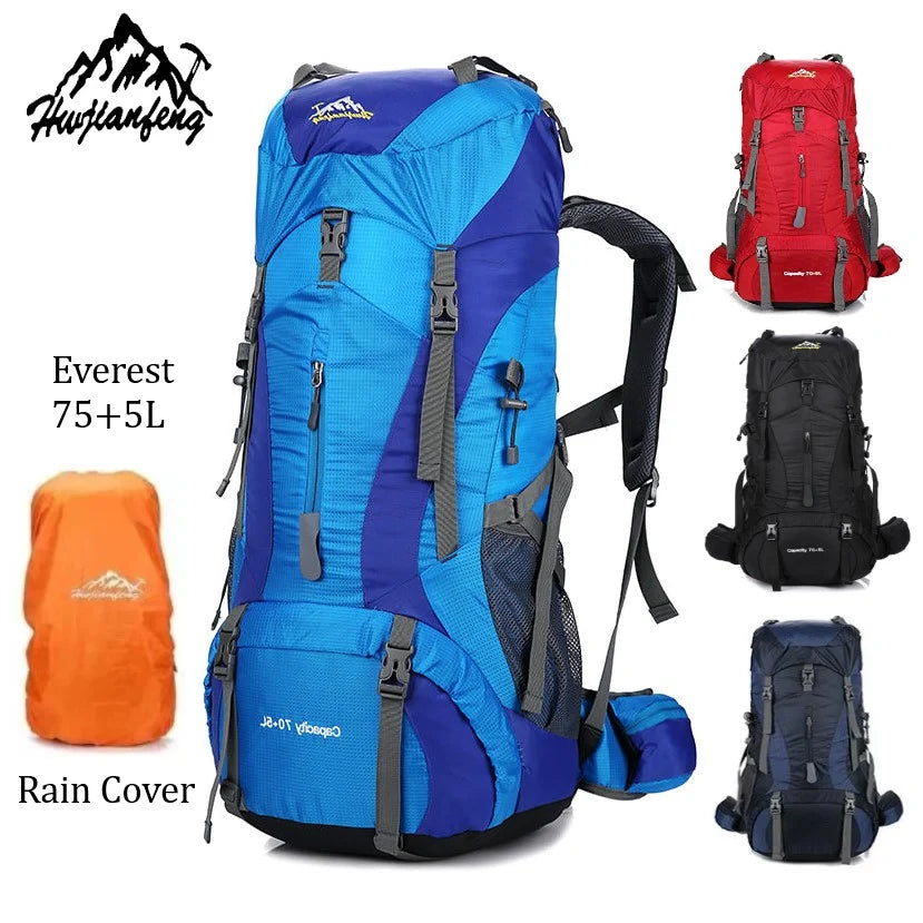 Everest 75+5L Waterproof Hiking & Camping Backpack with Rain Cover – Travel Trekking Mountaineering Rucksack