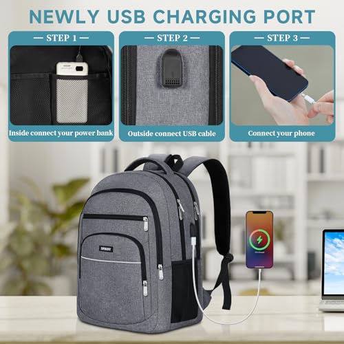 DFIKISY 17.3” Anti-Theft Laptop Backpack | Waterproof Oxford Fabric | USB Charging Port | Large Capacity Business & Travel Bag | Grey