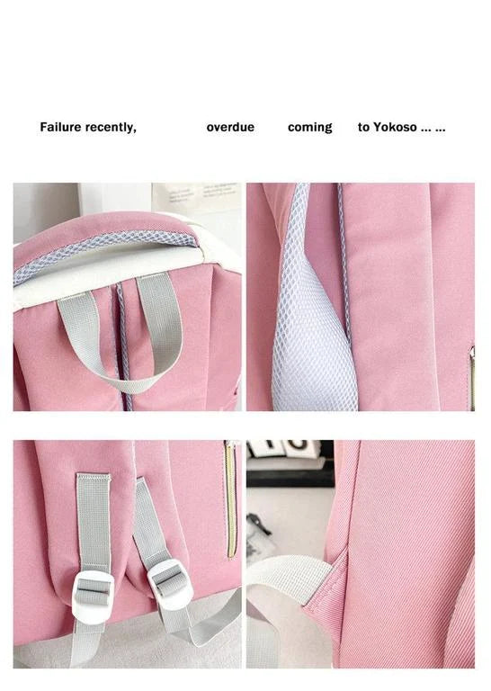 HF Trendy Lightweight Backpack – Stylish School, College & Travel Bag (Pink, Black, Blue)