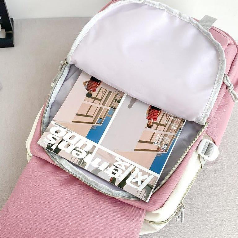 HF Trendy Lightweight Backpack – Stylish School, College & Travel Bag (Pink, Black, Blue)