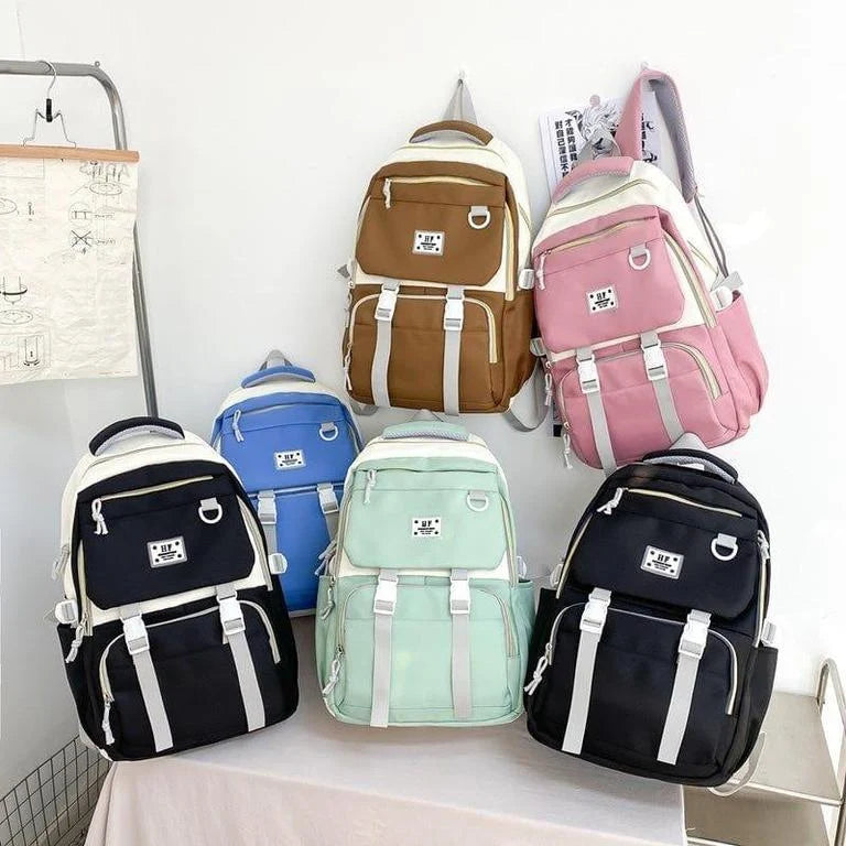 HF Trendy Lightweight Backpack – Stylish School, College & Travel Bag (Pink, Black, Blue)