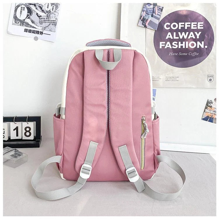 HF Trendy Lightweight Backpack – Stylish School, College & Travel Bag (Pink, Black, Blue)