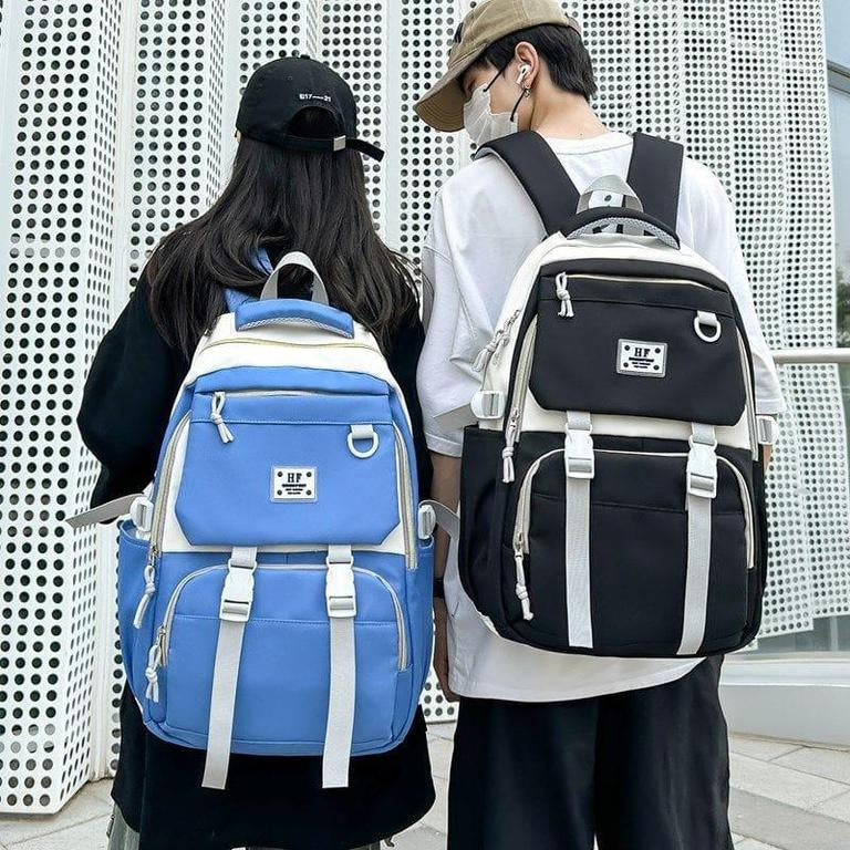 HF Trendy Lightweight Backpack – Stylish School, College & Travel Bag (Pink, Black, Blue)