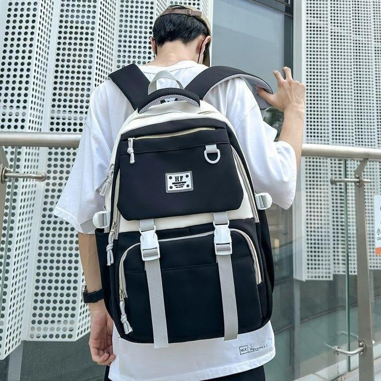 HF Trendy Lightweight Backpack – Stylish School, College & Travel Bag (Pink, Black, Blue)