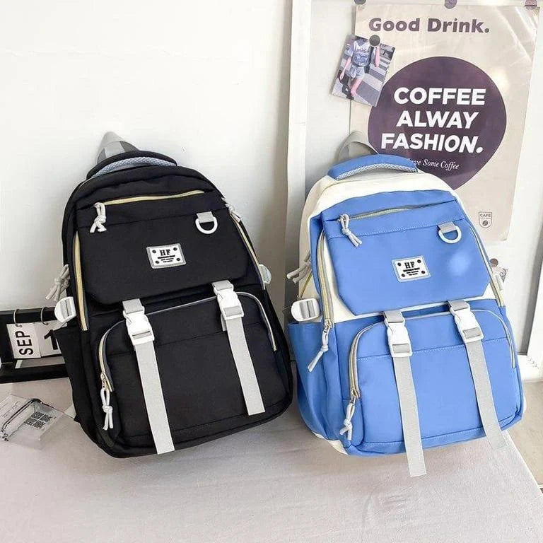 HF Trendy Lightweight Backpack – Stylish School, College & Travel Bag (Pink, Black, Blue)