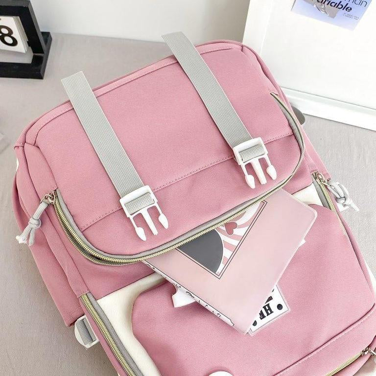 HF Trendy Lightweight Backpack – Stylish School, College & Travel Bag (Pink, Black, Blue)