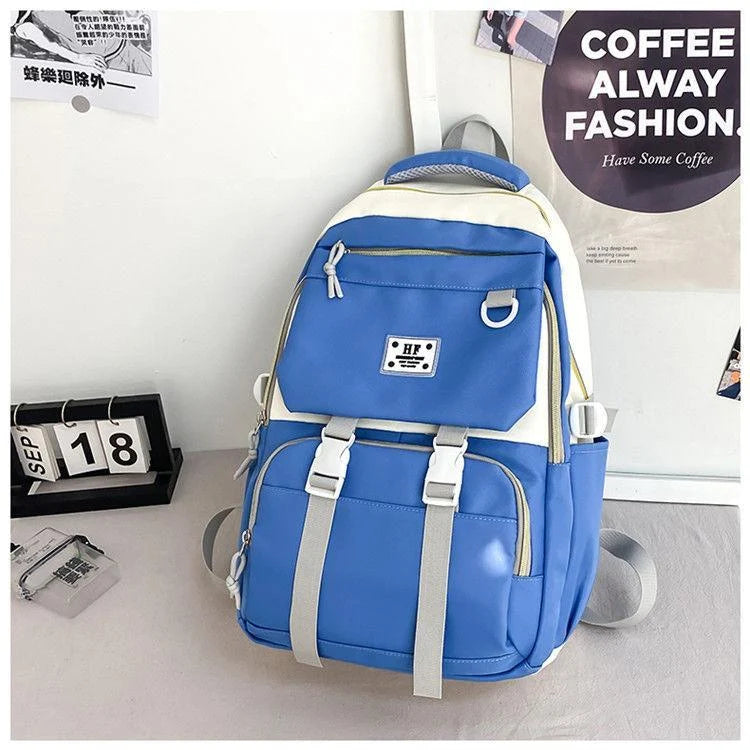 HF Trendy Lightweight Backpack – Stylish School, College & Travel Bag (Pink, Black, Blue)