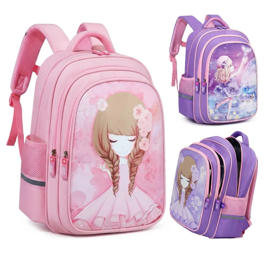 Apsis Junior School Bag for Girls – Barbie Design, Lilac & Pink