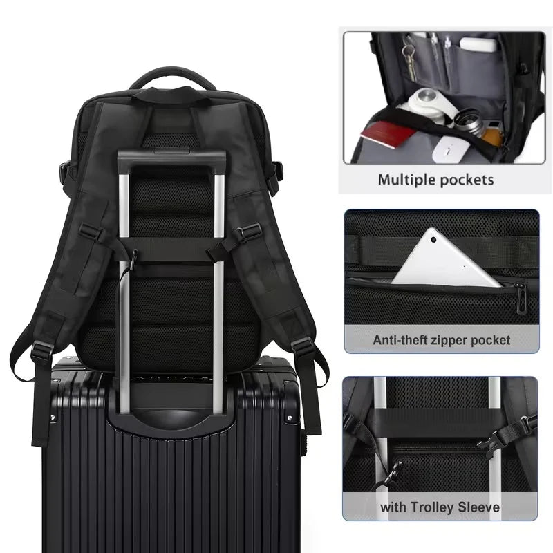 Romantic Crown 17.3" Expandable Laptop Backpack 45L – Waterproof Travel & Business Bag with USB Charging, Anti-Theft & 180° Opening
