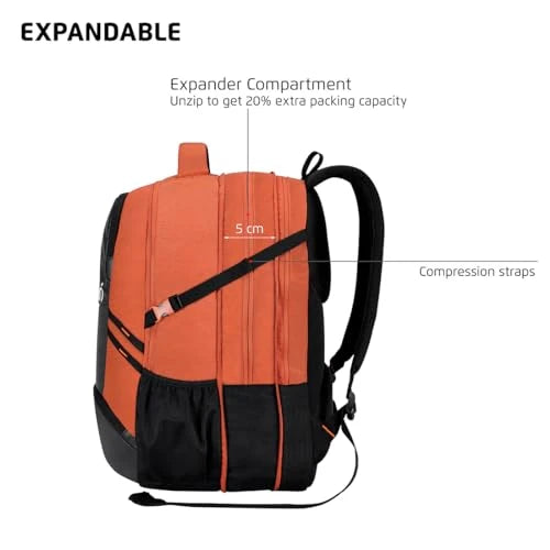 Safari Grande 43L Expandable Travel Laptop Backpack – 17″ Laptop, 3 Compartments, Compression Straps, Bottle Holder | Brick Red