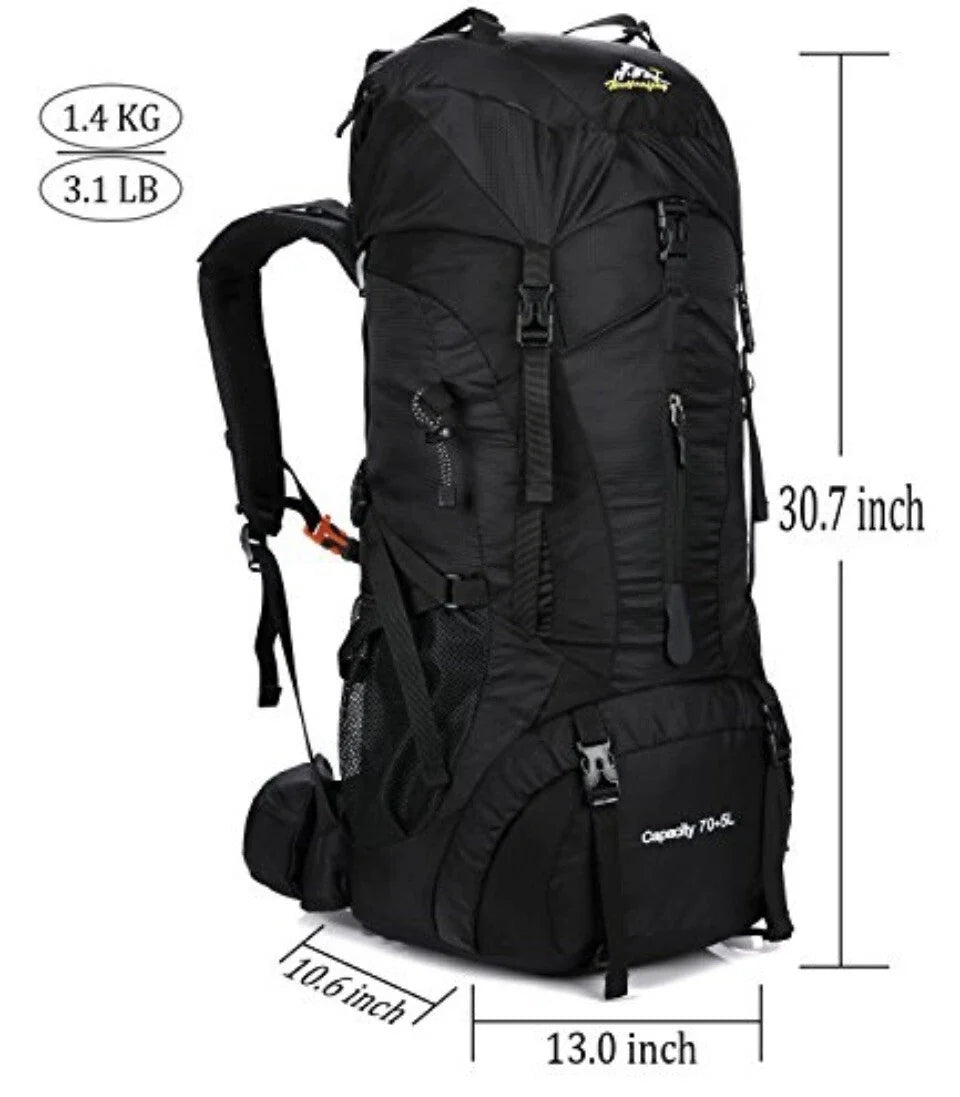 Everest 75+5L Waterproof Hiking & Camping Backpack with Rain Cover – Travel Trekking Mountaineering Rucksack