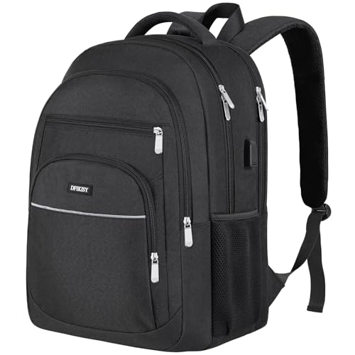 DFIKISY 17.3” Anti-Theft Laptop Backpack | Waterproof Oxford Fabric | USB Charging Port | Large Capacity Business & Travel Bag | Grey