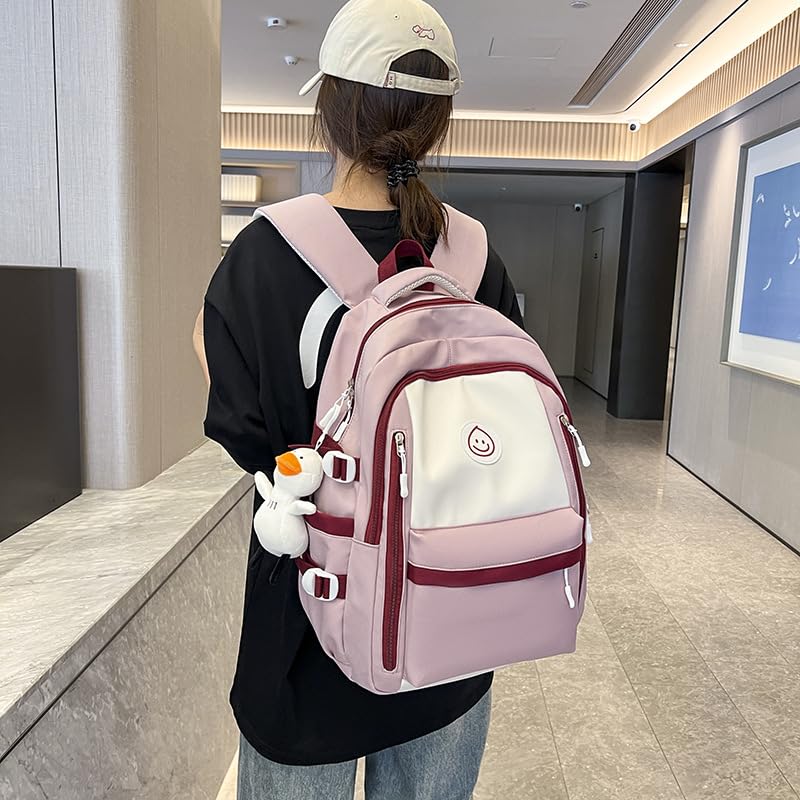 Patchwork Color Multi-Pocket Large Capacity Backpack for Girls & Women – Waterproof Nylon School, College, Travel & Laptop Bag (45 × 30 × 14 cm)**